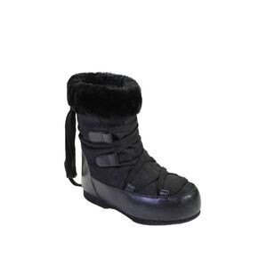 Chanel Womens Fur Lined Lace-Up Round Toe Platform Snow Boots Black Size EUR 36